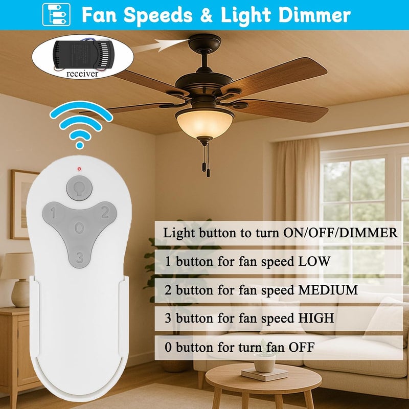 COREBAY Universal Ceiling Fan Remote Control Kit Replacement for Harbor Breeze, Hunter, Hampton Bay, 3 Speed Light Dimmer, Compatible with KUJCE10311 KUJCE10712 TR214B 2AQZU-18018 25-FA0138 TR214B KUJCE10610 - Image 2